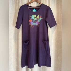 Sabaku Artwear Purple Desert Cactus Bird Dress Pockets S/M NWT